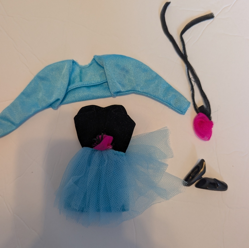 Barbie 90s Blue Tulle Doll Dress with Black Bodice and Teal Bolero